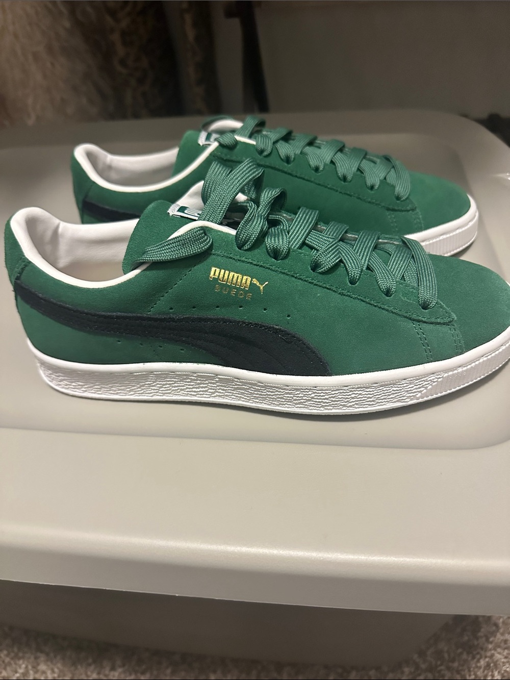 Brand new, never worn: Green Suede Sneakers with Black Formstripe